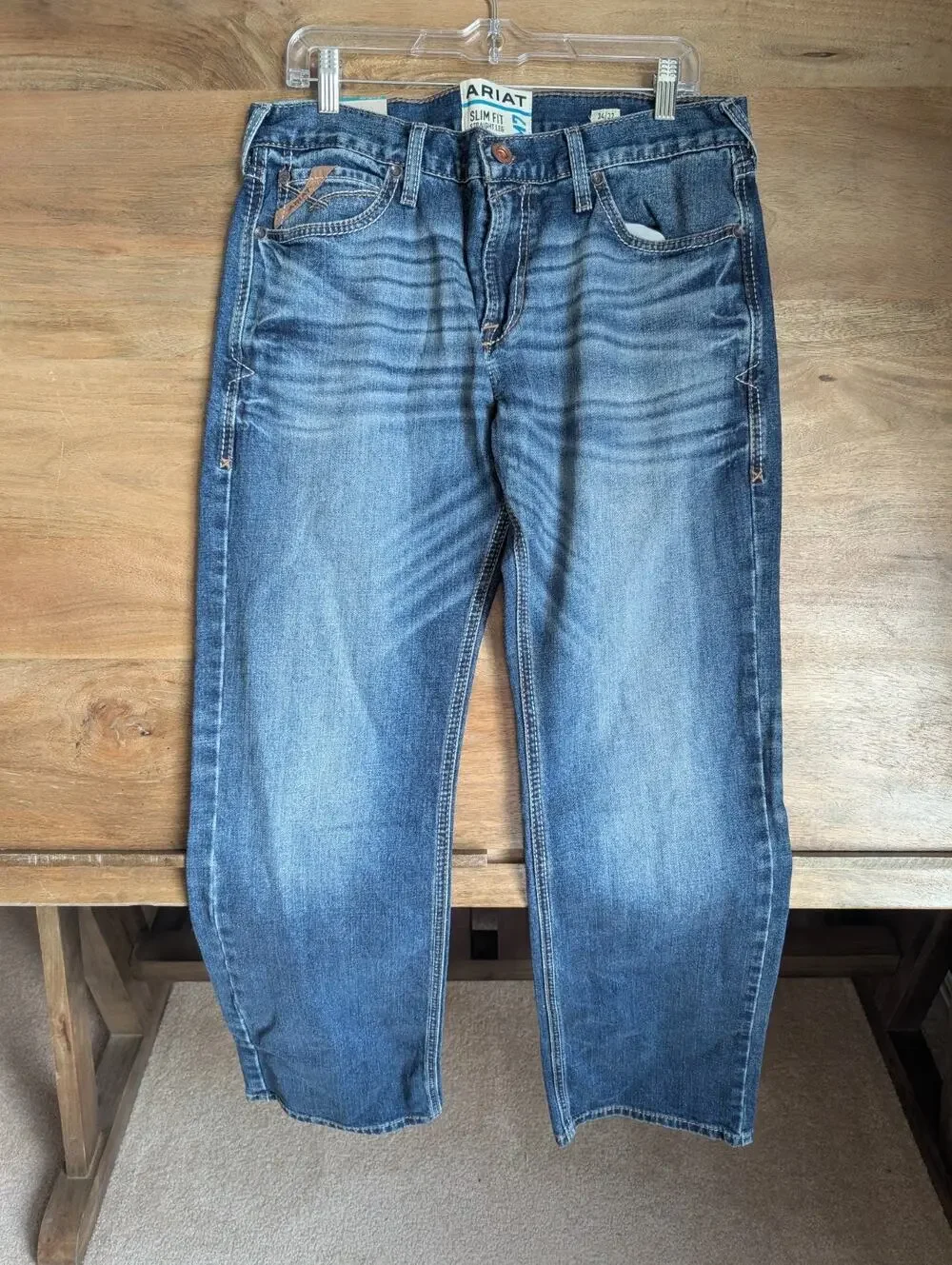 Ariat M7 Series Jeans Mens 34x32 Blue Denim Stretch Slim Fit Straight Leg NWT